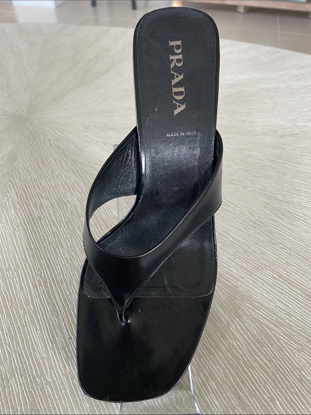 One - Prada Black Leather Thong Sandal for Women - Sleek Slip-On